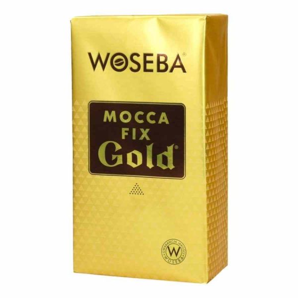 Indulge in the rich aroma of Woseba Mocca Fix Gold 500g Roasted Ground Coffee - the perfect blend for your gourmet coffee experience!