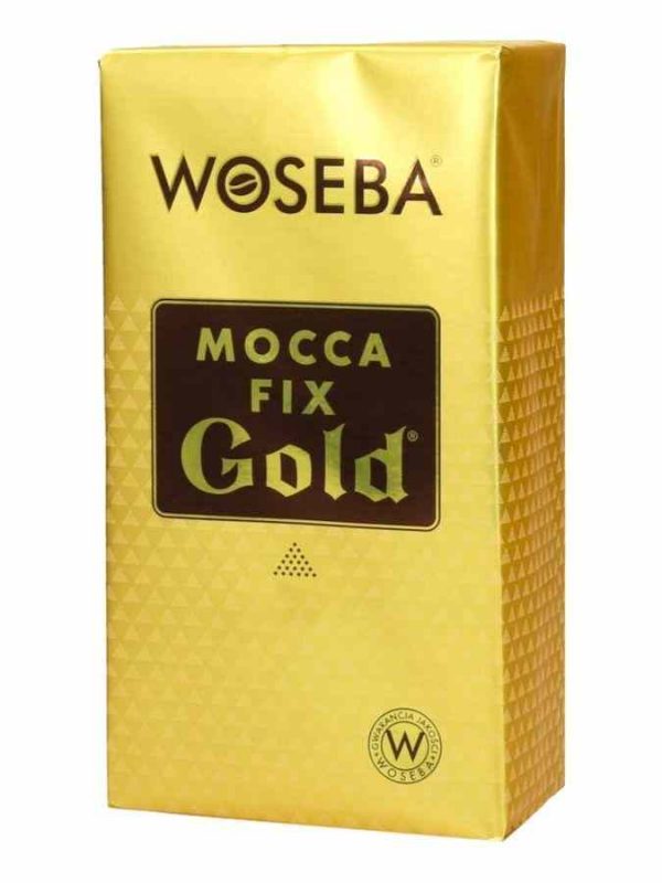Indulge in the rich aroma of Woseba Mocca Fix Gold 500g Roasted Ground Coffee - the perfect blend for your gourmet coffee experience!