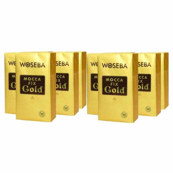 Indulge in the rich flavors of Woseba Mocca Fix Gold Roasted Ground Coffee, 10 packs of 500g each. Start your day with luxury and aroma.